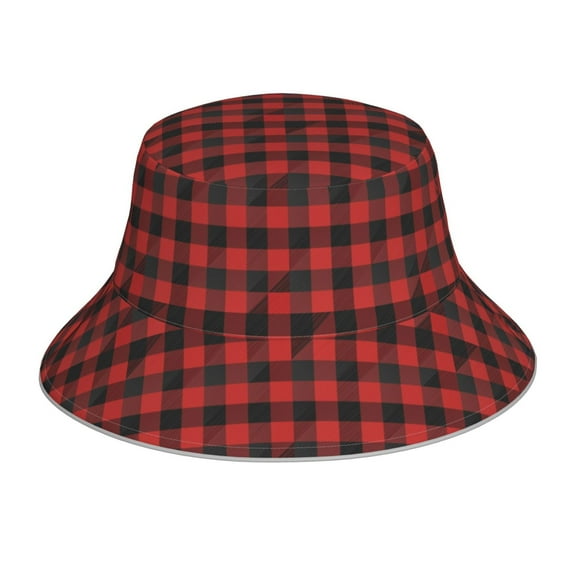 Xecao Red Black Plaid Print Men and Women Night Reflective Hat Runner Cap Visor Bucket Hat Boonie Cap