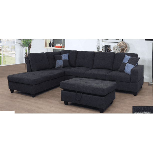 Ult Dark Gray Linen Sectional Sofa, Gray Leather Sofa With Chaise