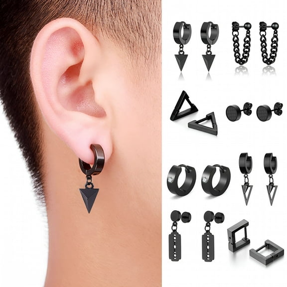 DESIGNICE 1 Pairs Earrings for Men Black Stud Earrings Mens Earrings Stainless Steel Black Earrings for Men Women Jewelry Piercing Hoop Earrings Set