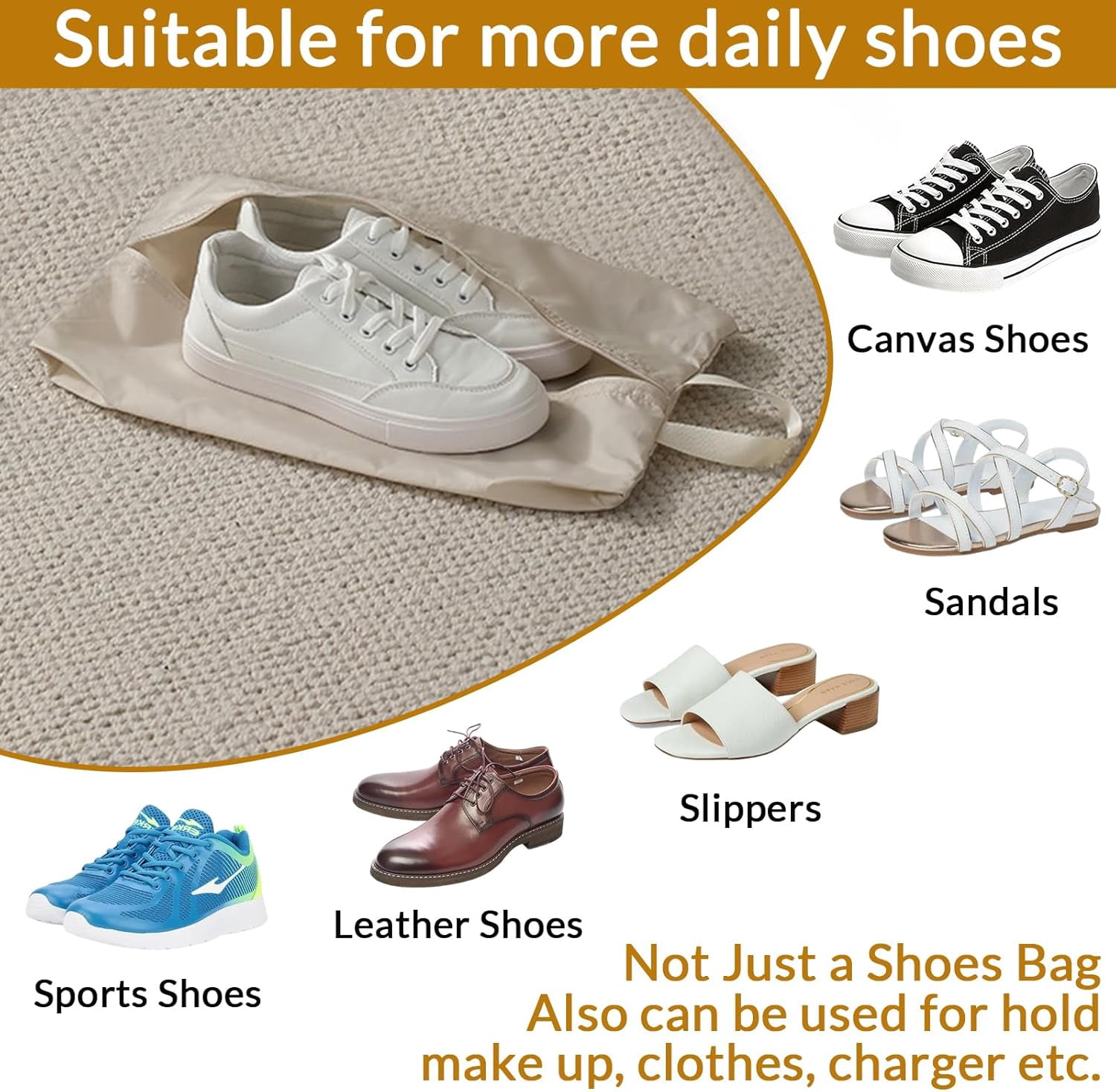 6Pcs Shoe Bags for Travel -Travel Shoe Bag Set Shoe Bag for Packing Organizers Waterproof Odor-Resistant White