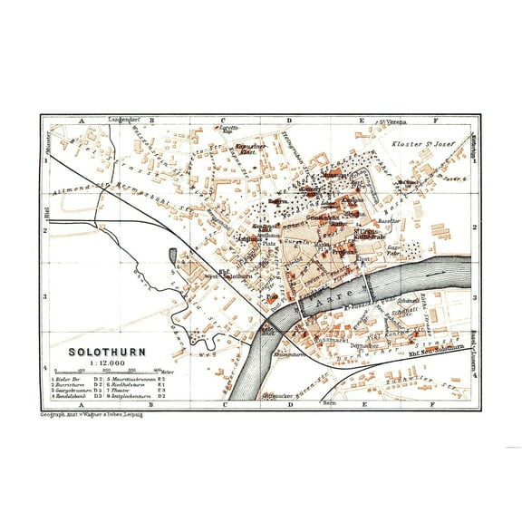 Historic Map - Solothurn Switzerland - Baedeker 1921 - 31.92 x 23 - Vintage Wall Art
