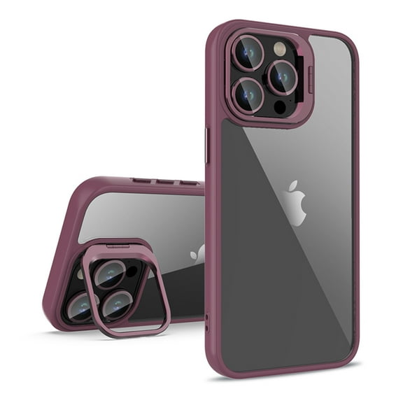 Feishell Clear Back Case for iPhone 15 Pro, Built-in Camera Lens Protector, Shockproof Transparent Metal Lens Kickstand Slim Lightweight Phone Case for iPhone 15 Pro, Winered