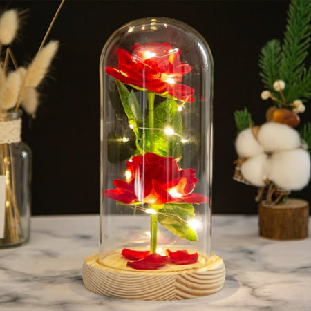 

NKTIER LED Rose Lamp Rose Night Light With Base And Glass Cover Crystal Simulation Rose Lamp For Wedding Anniversary Valentine Birthday Gift
