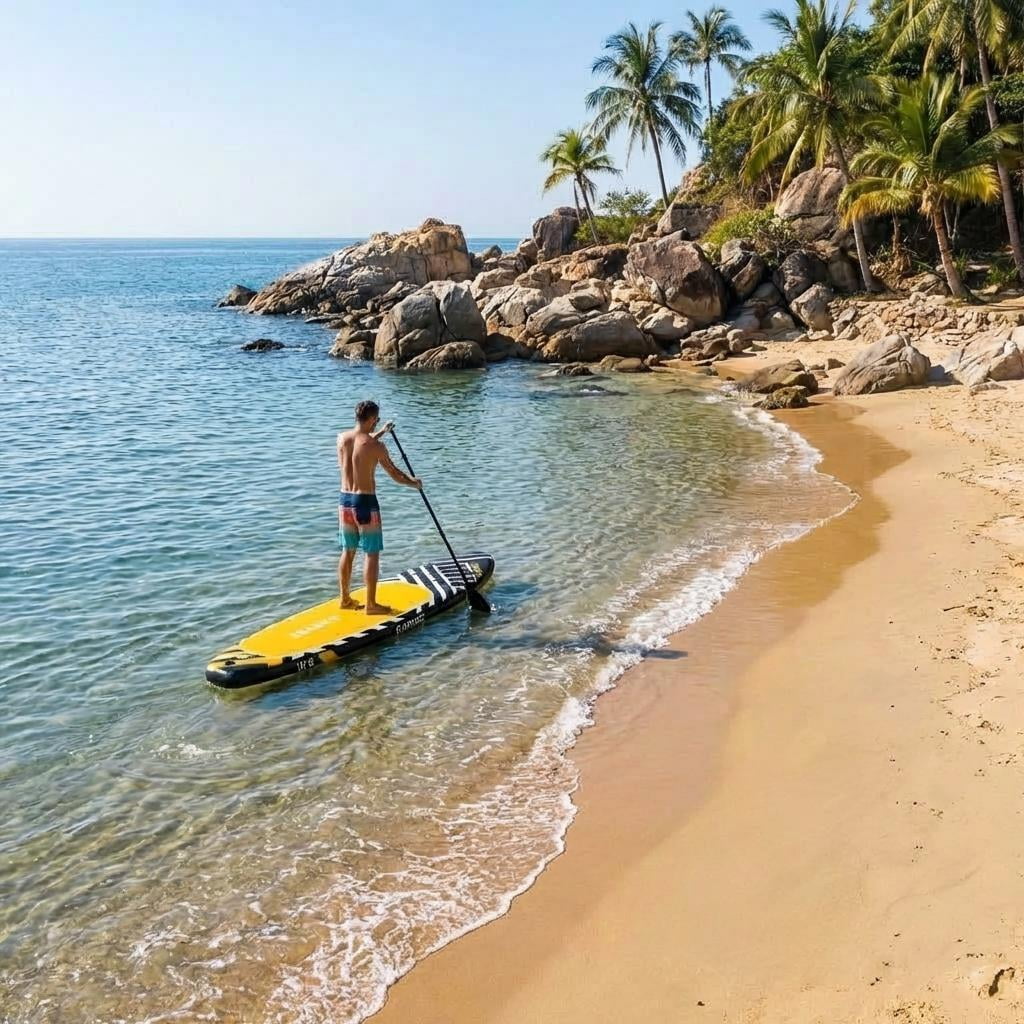 Garvee 12ft Inflatable Stand Up Paddle Board with Premium SUP Accessories,400 lb Capacity,Black