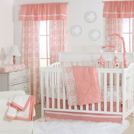 The Peanut Shell 4 Piece Baby Girl Crib Bedding Set - Coral Pink The Peanut Shell 4 Piece Baby Girl Crib Bedding Set - Coral Pink Pintuck and Floral - The Peanut Shell 4 Piece Baby Girl Crib Bedding Set - Coral Pink