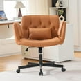 thumbnail image 3 of Criss Cross Chair with Reversible Armrests, Cross Legged Office Chairs with Wheels and Wide Seat PU Leather Home Desk Chair for Home, Make Up, Bed Room, Brown, 3 of 6