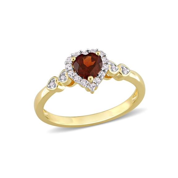1/2 Carat (Ctw) Garnet Heart Ring in Yellow Plated Silver with White Topaz for Women