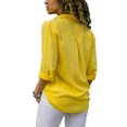 thumbnail image 1 of Fashnice T-shirt Femme Manches Longues Tee Tops Unis Tunique d'Été Décontractée Blouse Jaune P, 1 of 3