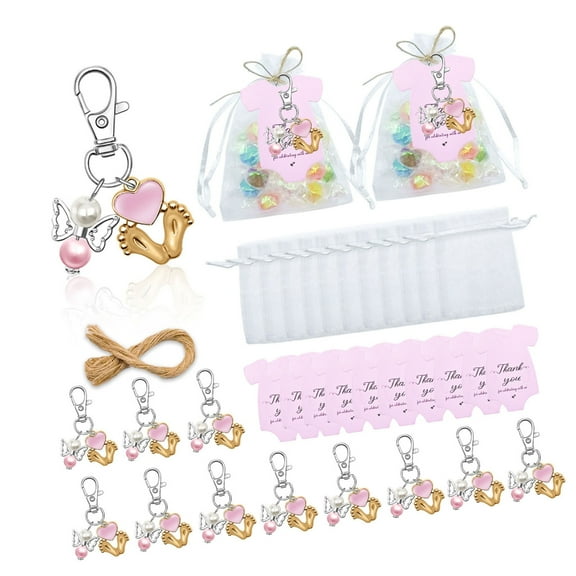 AOOOWER 24pcs Angelic Little Foot Keyring with Organzas Bag and Thank You Card for Guest