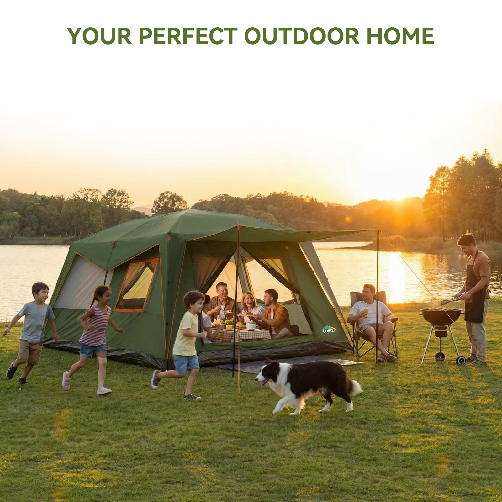HOTEEL 10 Person Camping Tent, Easy Setup Waterproof Windproof Backpacking Tent with Removable Rainfly, Lightweight Portable Outdoor Family Tents for Camping, Travel, Fishing, Hiking, Green