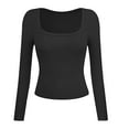 thumbnail image 3 of DuoJiaJ Women's Long Sleeve T Shirts Neck Slim Fit Going Out Tops Double Lined Basic Tee Cloud Collection Ladies Thermal Underwear Black L, 3 of 3