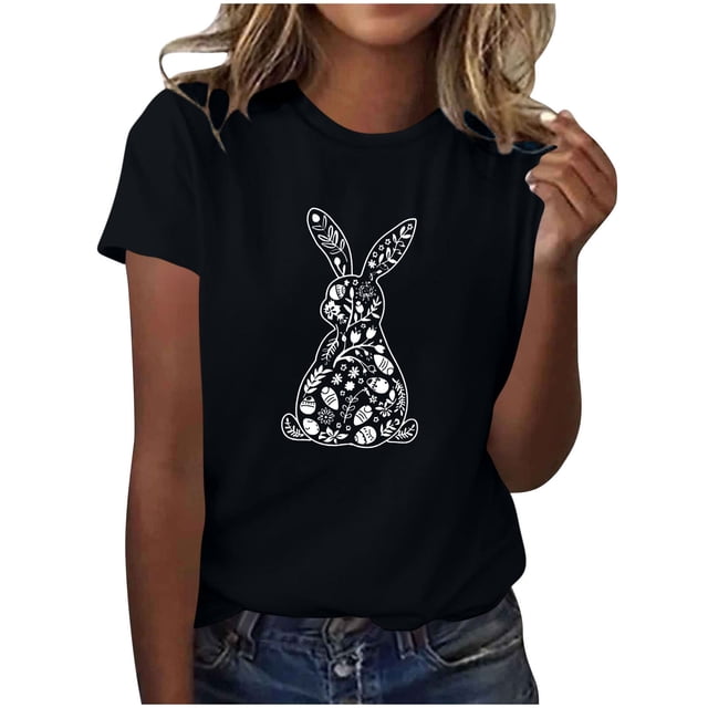 Tauxra Hauts d'Été à Manches Courtes pour Femmes, T-Shirts à Col Rond pour Femmes, Blouse T-Shirt Décontractée à Imprimé de Pâques