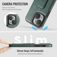 thumbnail image 5 of Case for iPhone 13, PU Leather, Magnetic Hand Grip Bracket, Classic Ultra Slim Lightweight Drop Protective Business Men Women Phone Case Cover Compatible with iPhone 13, Green, 5 of 6