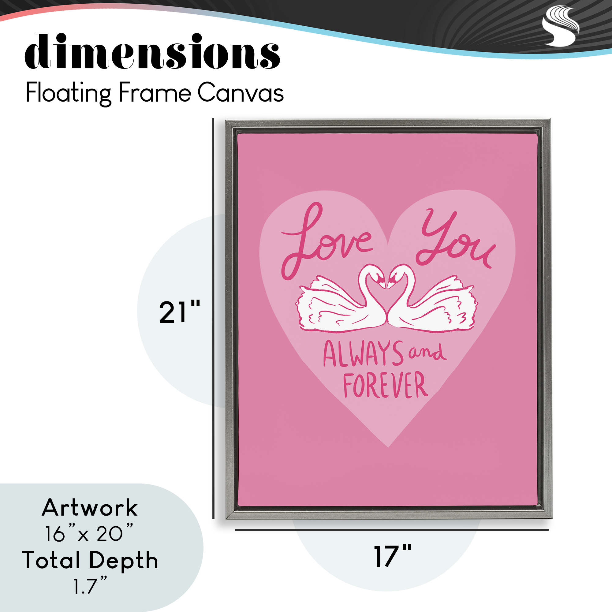 Always & Forever Swans Gray Framed Floater Canvas Wall Art, design by Juliet Meeks
