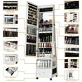 thumbnail image 3 of 360° Swivel Lockable Jewelry Armoire Cabinet with LED Light, Screen Interface Full-Length Mirror, 3 Drawers & Shelves, Large Capacity Storage Organizer, Freestanding for Bedroom – White, 3 of 8
