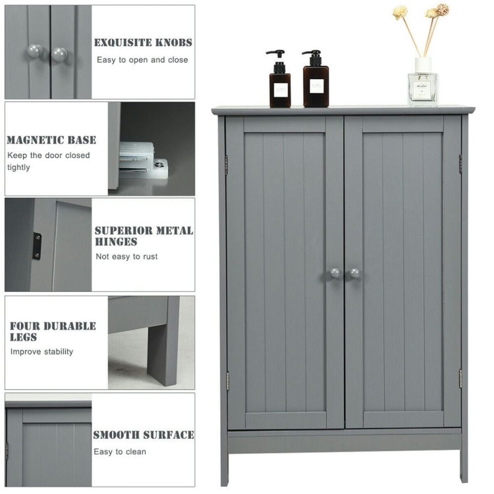 Finihen Bathroom Storage Cabinet, Bathroom Floor Cabinet, Bathroom Floor Storage Double Door Cupboard Cabinet, for Bathroom, Living Room, Bedroom, Kitchen, Gray Finihen Bathroom Storage Cabinet, Bathroom Floor Cabinet, Bathroom Floor Storage Double Door Cupboard Cabinet, for Bathroom, Living Room, Bedroom, Kitchen, Gray