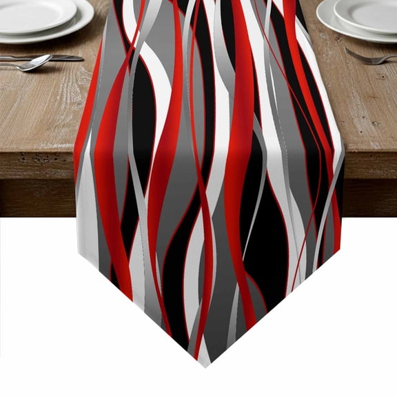 Red Stripe Table Runner Linen Burlap Table Runner 72 Inches Long Grey White Ombre Geometric Modern Abstract Dresser Scarves for Kitchen Island Coffee Dining Room Party Holiday Decoration 16"x72"