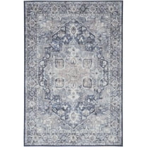 6 x 9 ft. Floral Power Loom Distressed Washable Area Rug, Blue & Pink