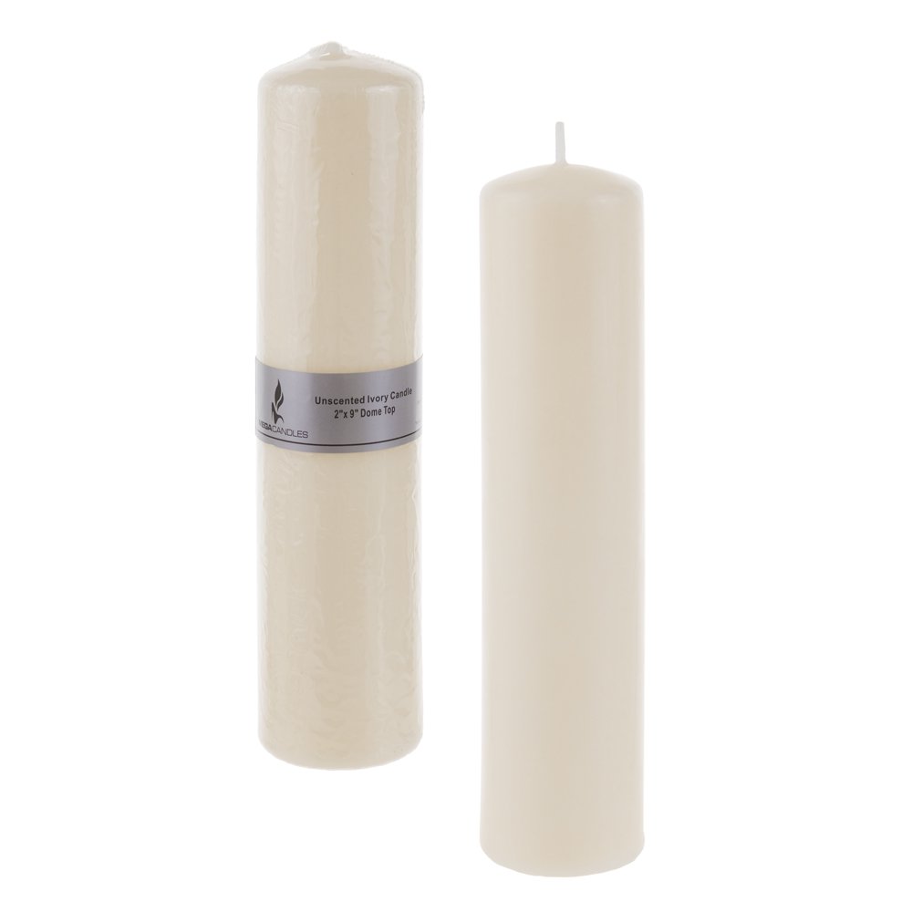 Mega Candles Unscented 2 Inch x 9 Inch Dome Top Pressed Pillar Candle