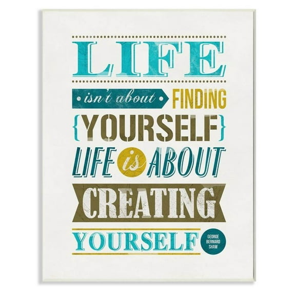 Stupell Industries Creating Yourself Inspirational Blue Yellow Word Design Wall Plaque by Ester Kay