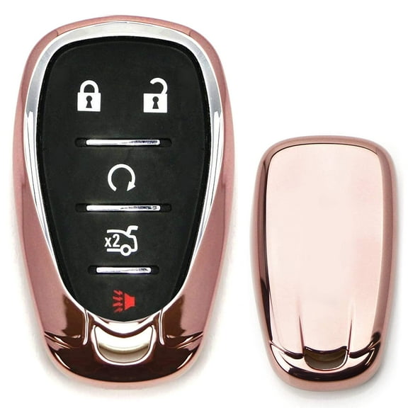 Pink Metallic Chrome Finish TPU Key Fob Protective Cover Case For 2016-up Camaro Cruze Spark Volt, 2017-up Malibu Bolt Sonic Trax, etc