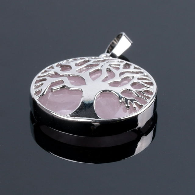 Natural Round Gem Stone Kabbalah Tree of Life Necklaces Pendants