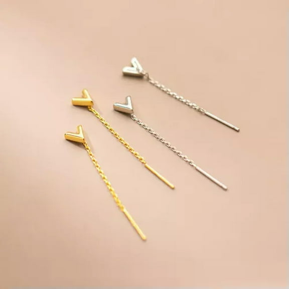 EOEMY 925 Sterling Silver 6mm Heart Threader Pull Through Chain Earrings-Silver