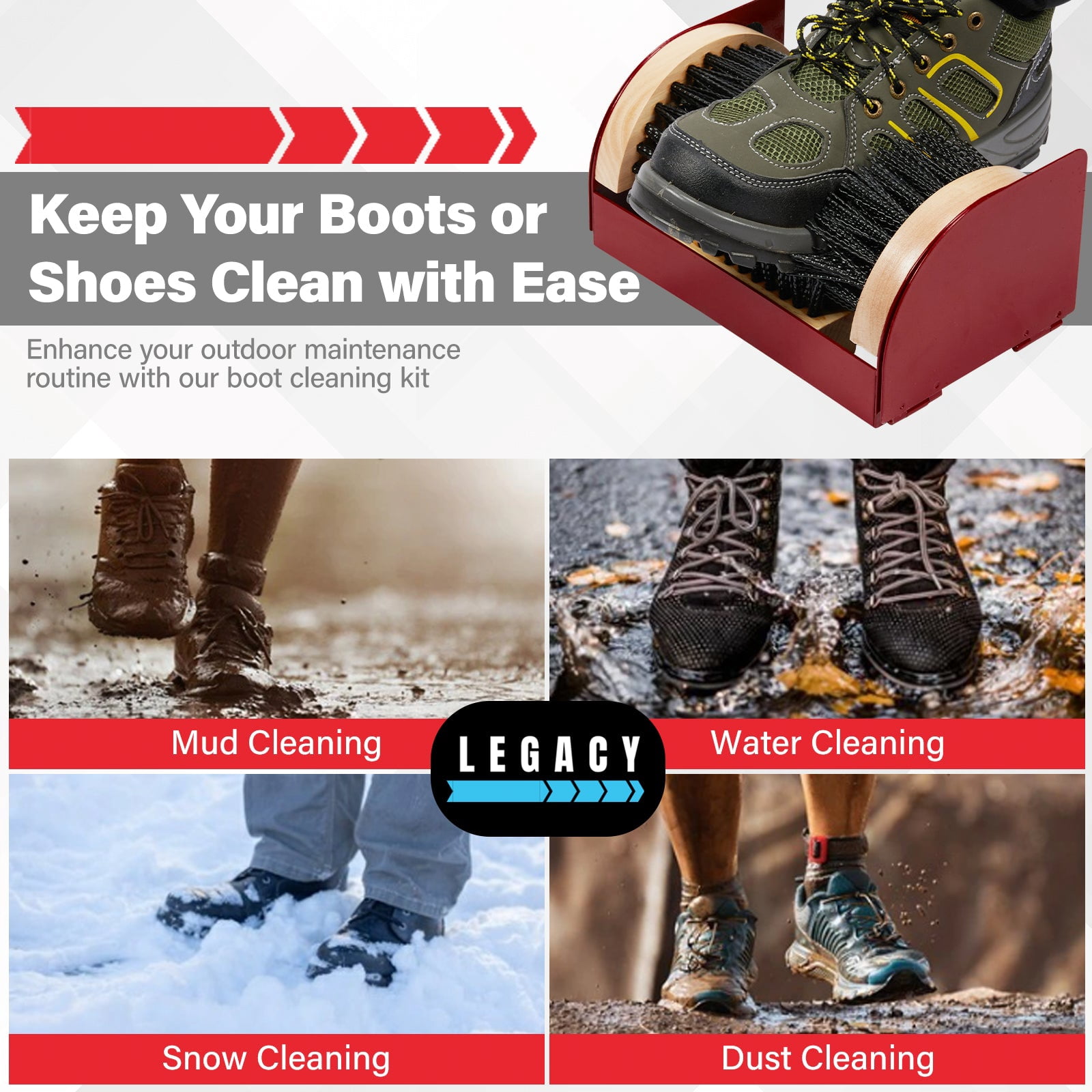 Legacy Boot Scrubber, Upgraded Bristles and Frame Strength - Shoe Scraper & Boot Cleaner Brush