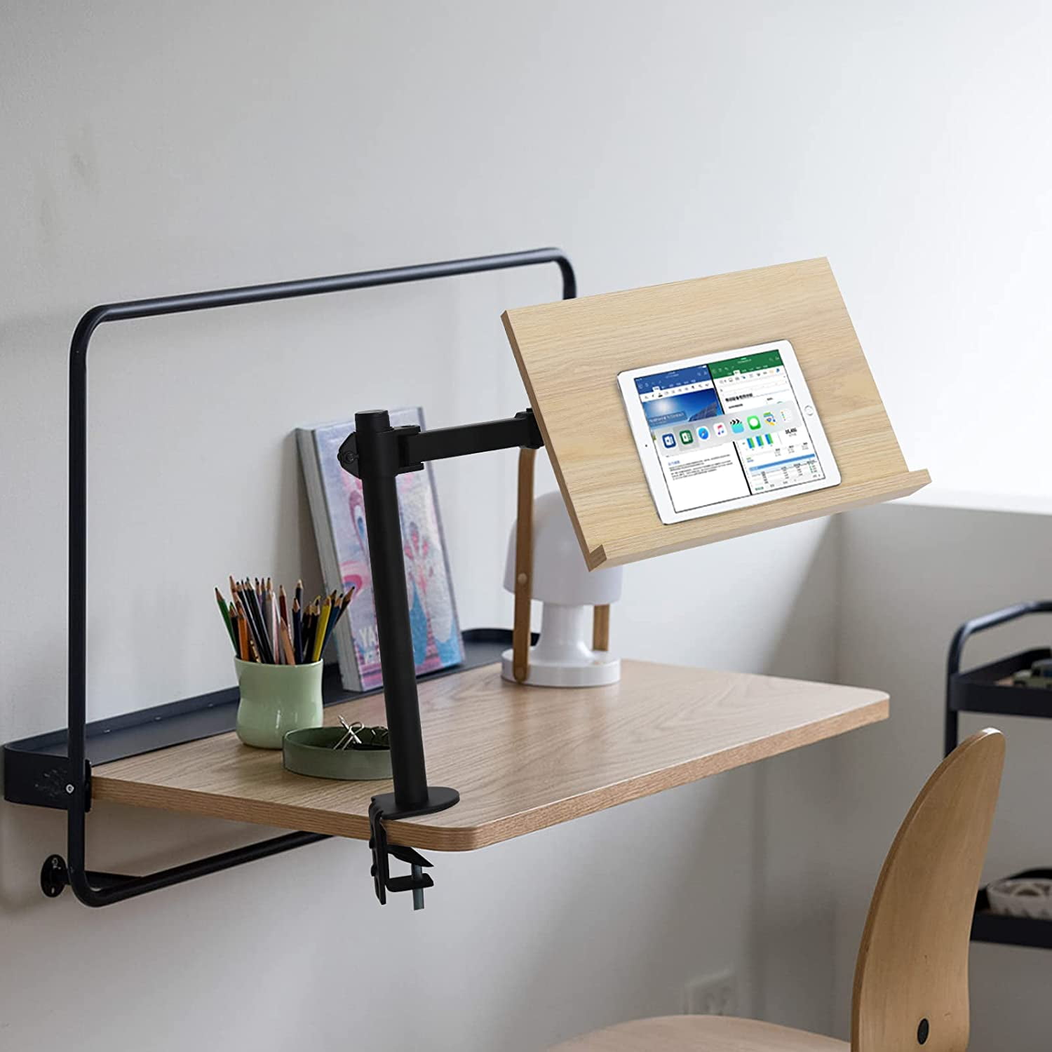 DENEST Black Book Stand Wood Adjustable Reading Mount Holder Large