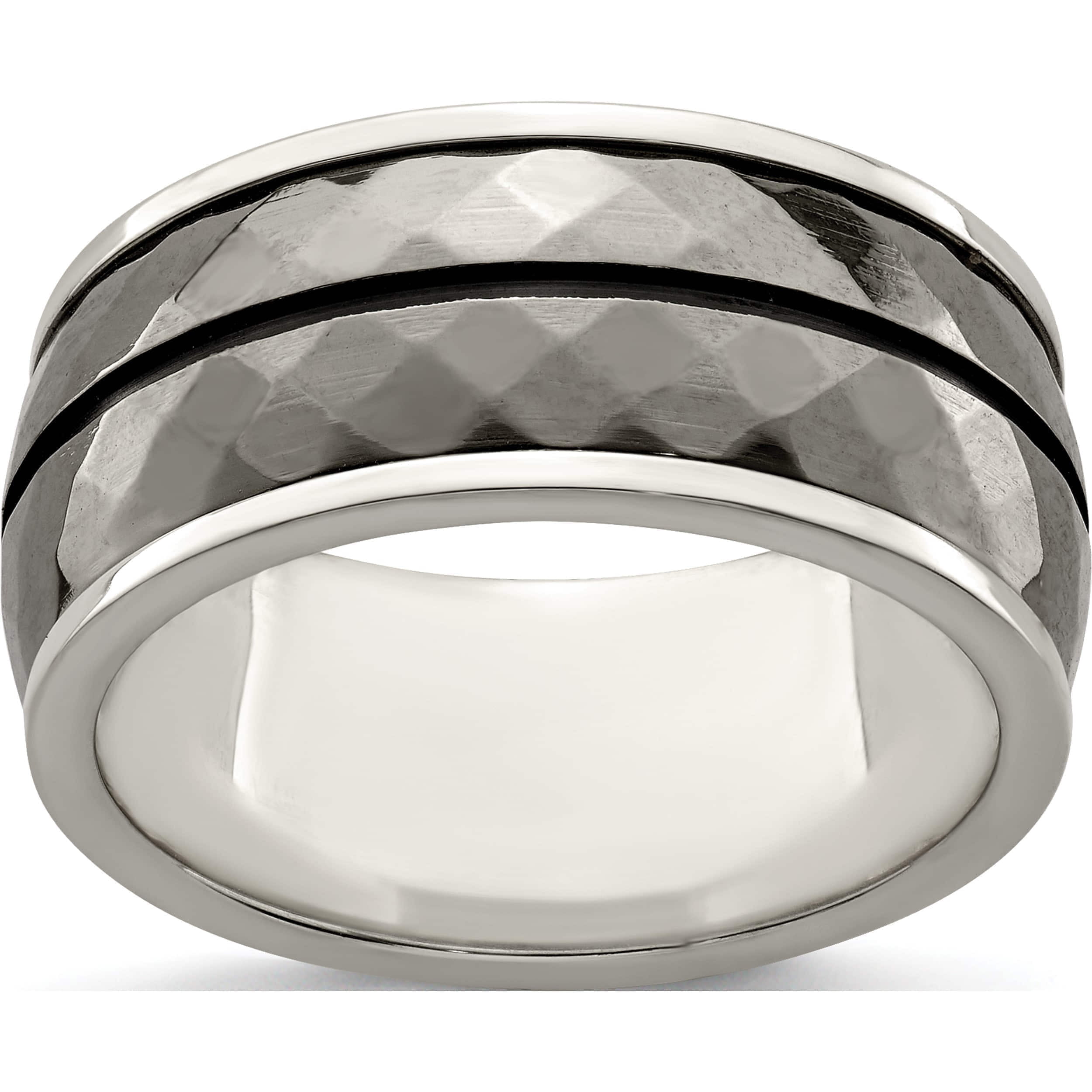 Edward Mirell Titanium & Black Ti Inlay with 14k Yellow Stripe Ring