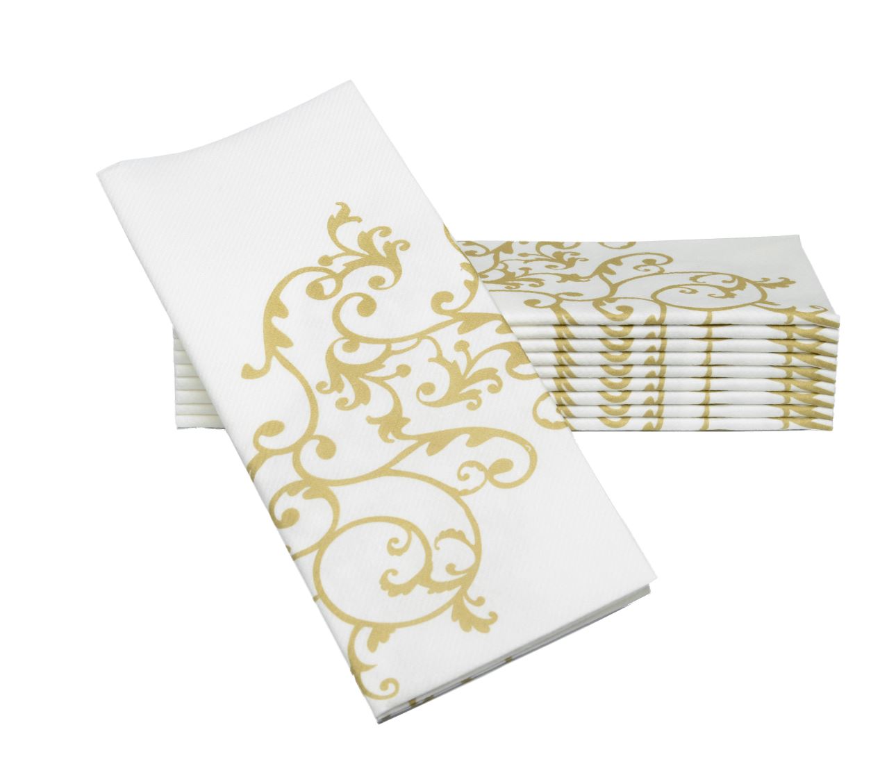 SimuLinen Dinner Napkins –GOLD & WHITE – Decorative Cloth Like & Disposable Bistro Napkins – Soft, Absorbent & Durable (19”x17” – Box of 60)