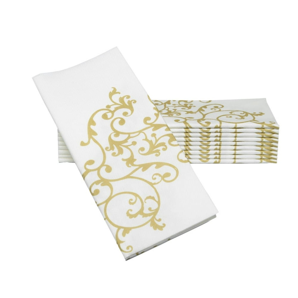 SimuLinen Dinner Napkins –GOLD & WHITE – Decorative Cloth Like ...