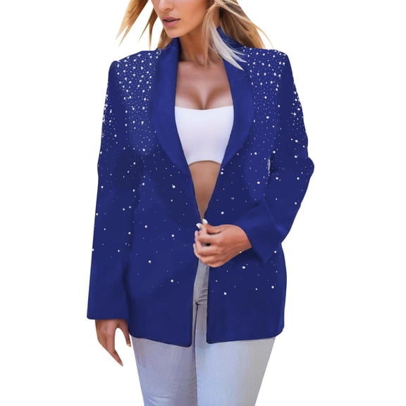Gyexs Sequin Jackets for Women Long Sleeve Open Front Suit Jacket Rhinestone Button Down Coat Workwear Partywear, Blue, Size M