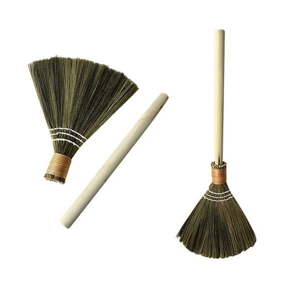 Household Straw Braided Sweeping Broom Home Kitchen Room Office Floor Broom Soft Cleaning Duster Brush Short Detachable Type 2