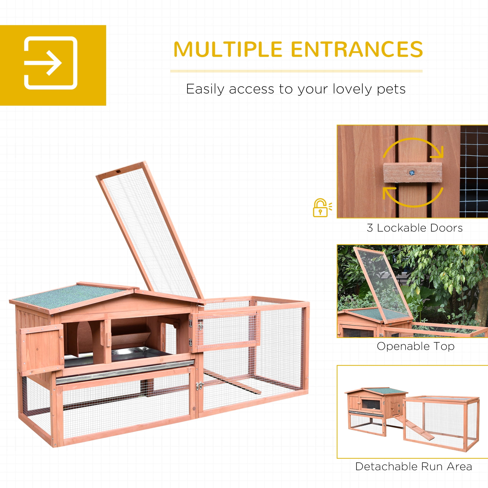 Dog Bed PawHut Rabbit Hutch 2-Story Bunny Cage Small Animal House with Slide Out Tray, Detachable Run, for Indoor Outdoor, 61.5" x 23" x 27", Natural,Large Dog Bed
