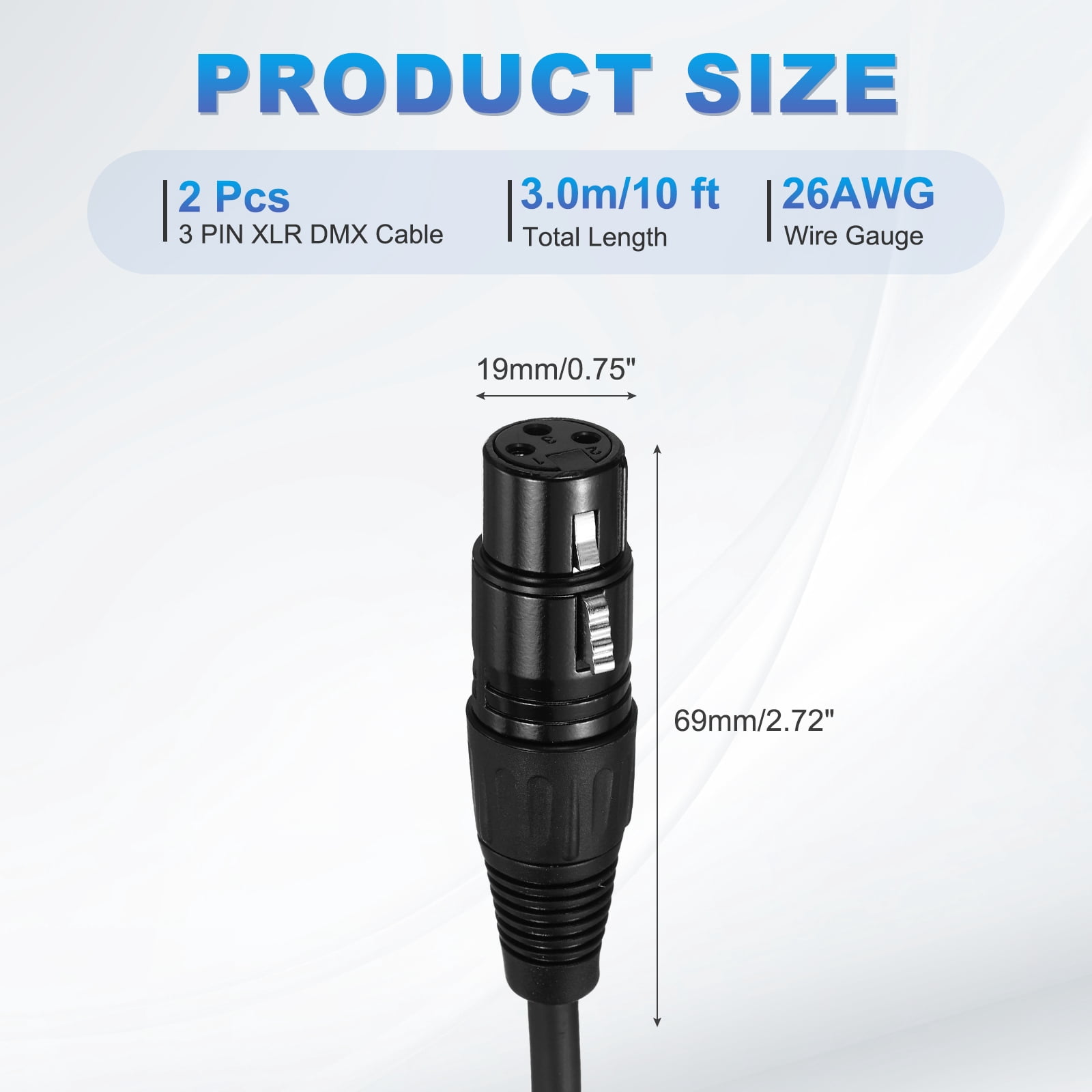 2Pcs 3-Pin XLR Female to Female Mic Cable 10 ft XLR Microphone Cable