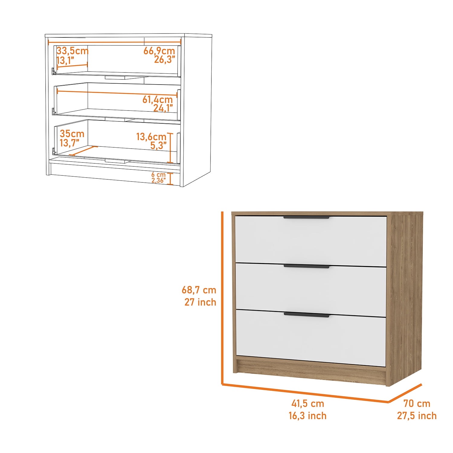 Kadyn 27" 3 Drawers Dresser, Chest of Drawers for Living Room, White Particle Board Nightstand Kadyn 27" 3 Drawers Dresser, Chest of Drawers for Living Room, White Particle Board Nightstand