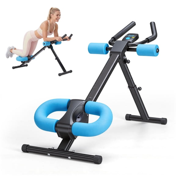 SHOUFTW Adjustable Ab Machine for Home Gym, Foldable Ab Workout Equipment with Knee Protection & LCD Monitor, Core & Stomach Trainer, Black Blue