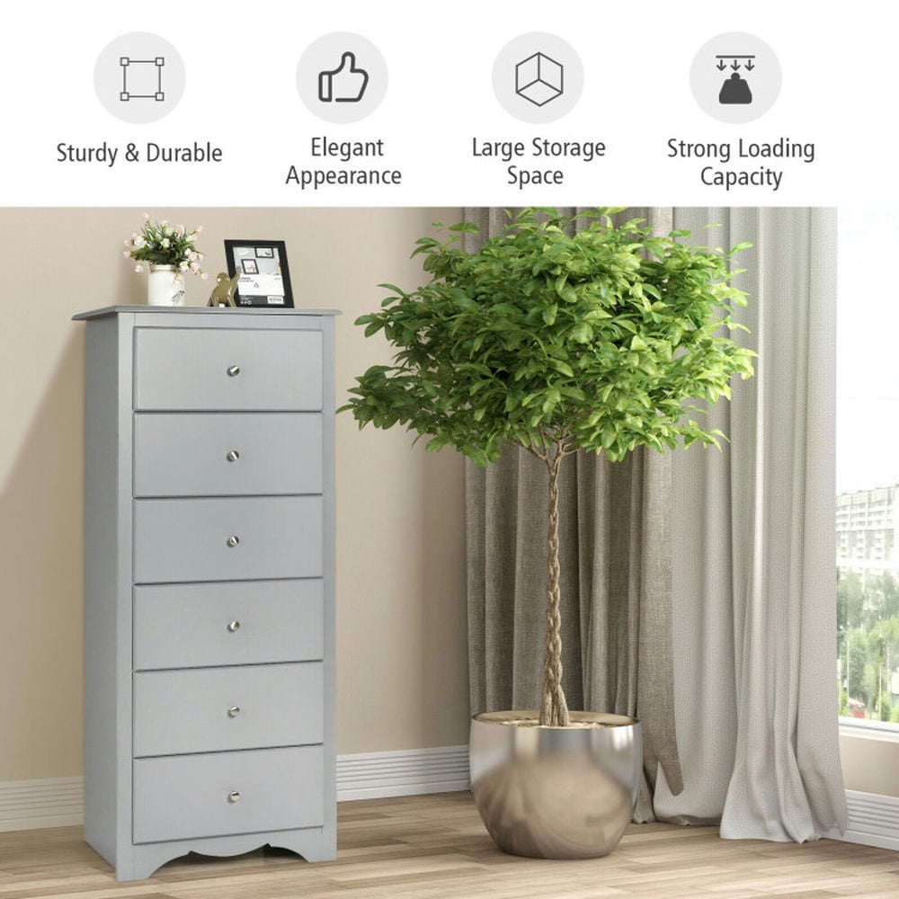 Finihen Storage Cabinet, Bathroom Floor Cabinet, 6 Drawers Chest Dresser Clothes Storage Bedroom Furniture Cabinet, for Bathroom, Living Room, Bedroom, Gray