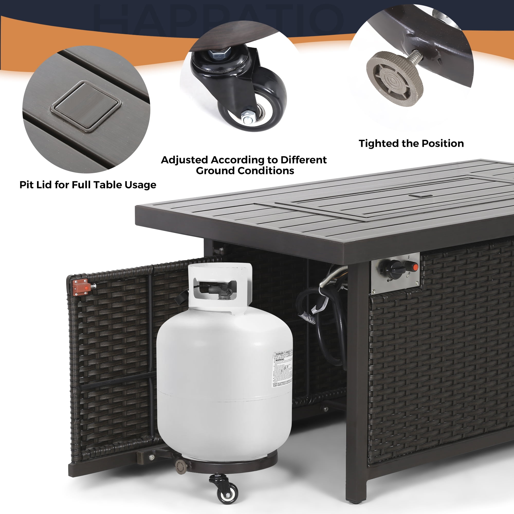 HAPPATIO 50,000 BTU Wicker and Aluminum Patio Fire Pit Table (Gray)