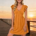 thumbnail image 5 of ClodeEU Women's Summer Babydoll Mini Dress ,Ruffle Sleeveless Deep V Neck Pleated Swing Flowy Tunic Dress Orange,Womens Plus L, 5 of 5