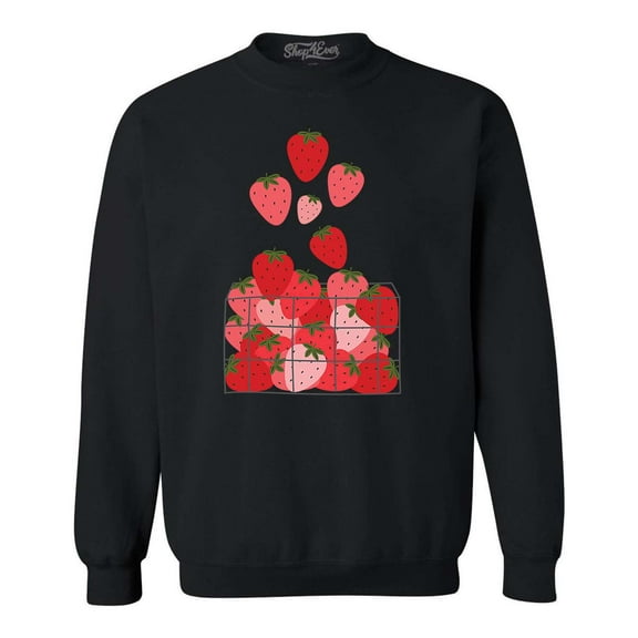 Shop4Ever Men's Strawberry Basket Cottagecore Crewneck Sweatshirt XXX-Large Black