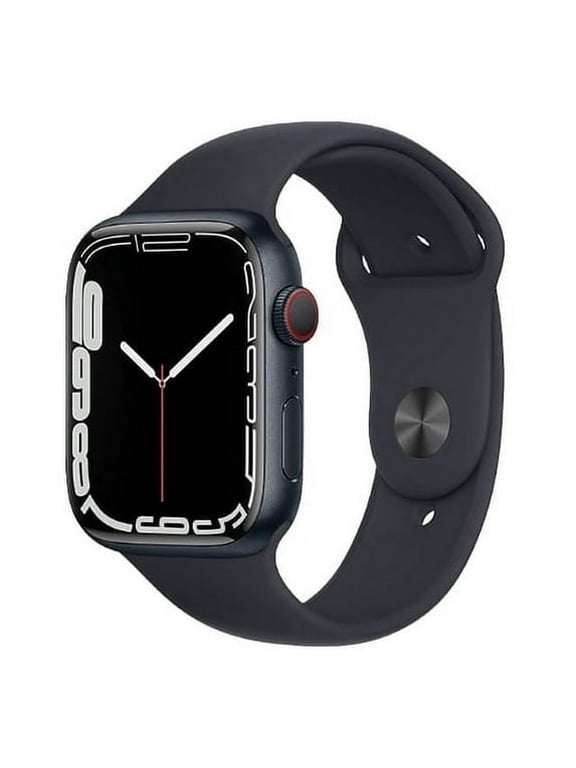 Pre-Owned Apple Watch Series 7 GPS Cellular 45mm Midnight Aluminum Case with Midnight Band, 18 Hour Battery Life