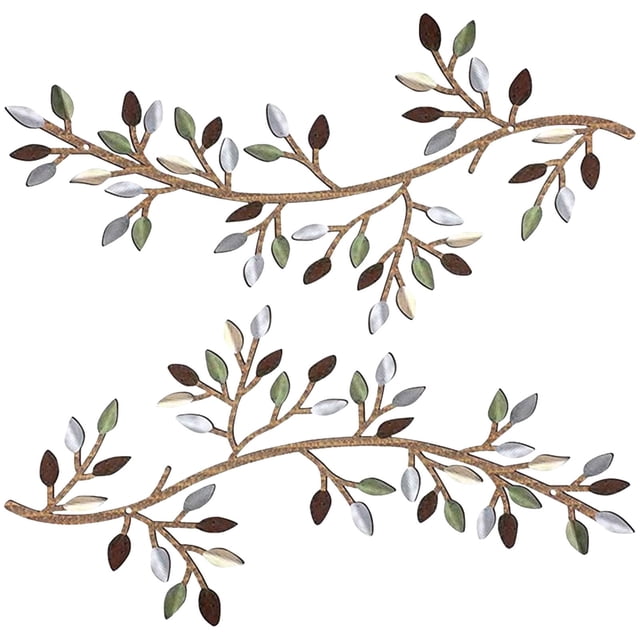 Pegatinas de pared de metal para colgar en la pared, decoración de pared con hojas, ramas de olivo y hojas, arte de hierro, decoraciones de ramas de árboles de metal.