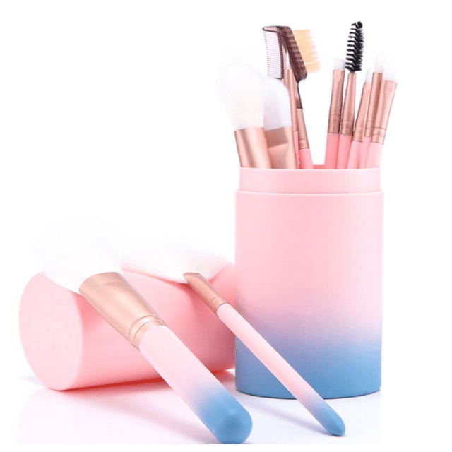 Juego de 12 brochas de maquillaje: brochas para base, sombra de ojos, cejas, delineador, rubor, polvos, corrector y contorno.