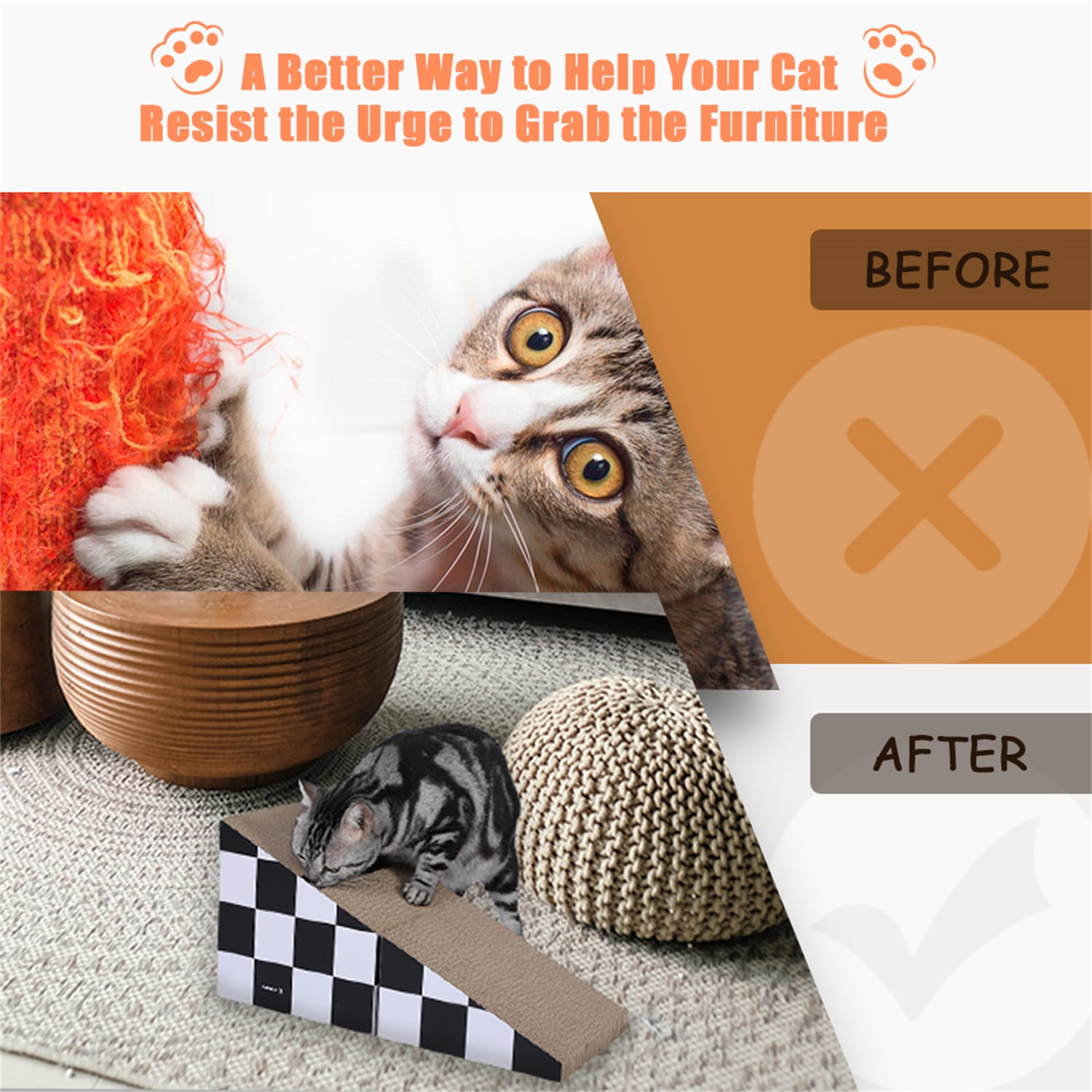 Pefilos 19" Cat Scratcher Board with Ball, Triangle Cat Scratching Cardboard, 2-in-1 Scratching Lounge Bed, Recyclable and Durable, Black and White Pefilos 19" Cat Scratcher Board with Ball, Triangle Cat Scratching Cardboard, 2-in-1 Scratching Lounge Bed, Recyclable and Durable, Black and White
