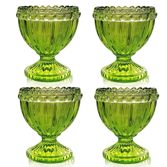 Green Glass Easter Egg Cup for Soft or Hard Boiled Egg Holder - Set of 4 Egg Holders for Breakfast Brunch, Kitchenware, Easter Decoration Egg Cup for Spring Home Party Tableware Decor Favors
