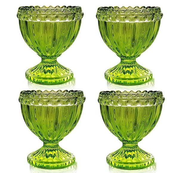 Green Glass Easter Egg Cup for Soft or Hard Boiled Egg Holder - Set of 4 Egg Holders for Breakfast Brunch, Kitchenware, Easter Decoration Egg Cup for Spring Home Party Tableware Decor Favors