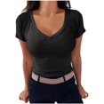 thumbnail image 2 of Fiudx Camisetas para Mujer Camiseta de Manga Corta Holgada con Cuello En V Liso a La Moda para Mujer, 2 of 5