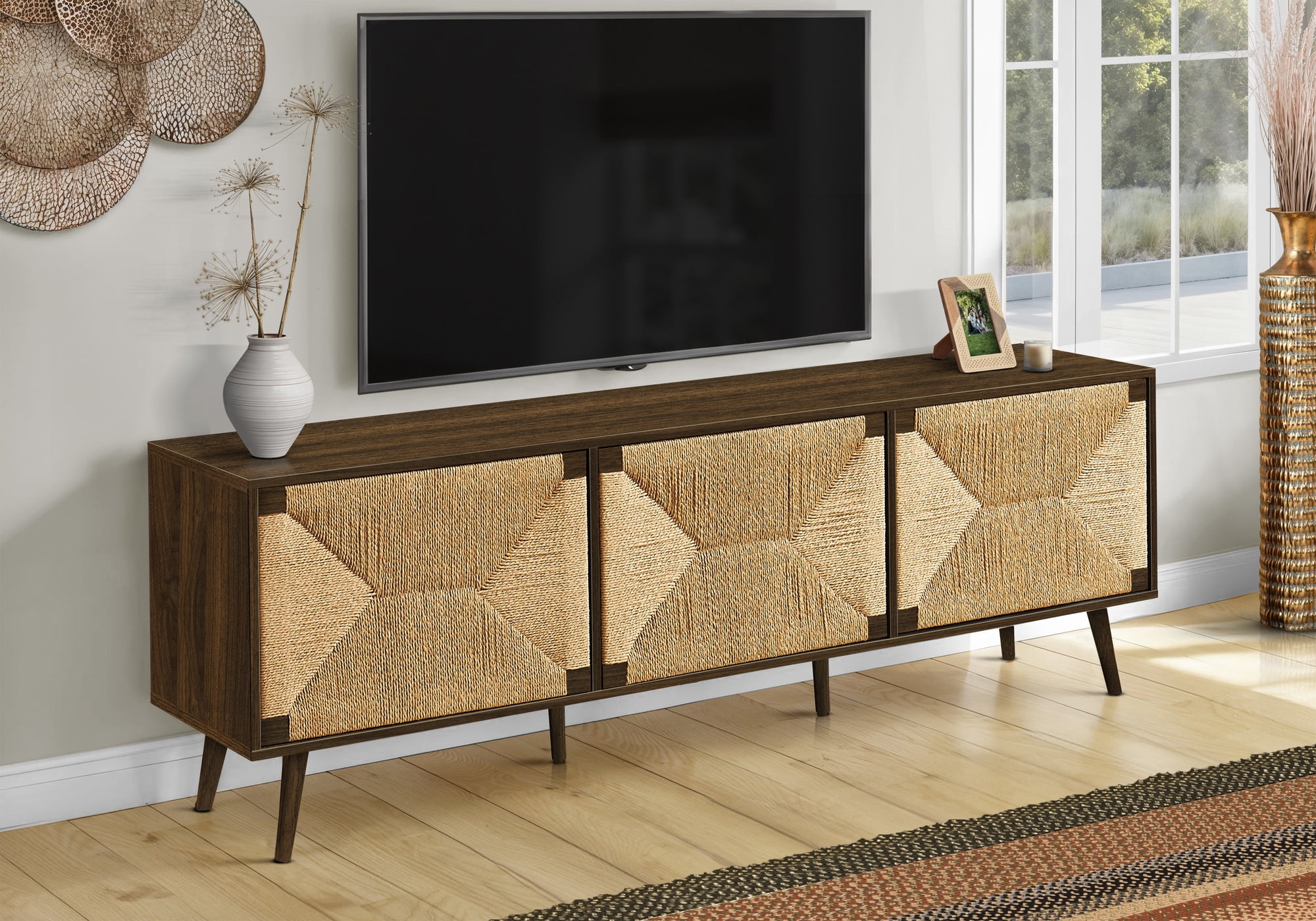 Monarch Specialties - I 2764 Tv Stand, 72 Inch, Storage Cabinet, Console, Brown Laminate